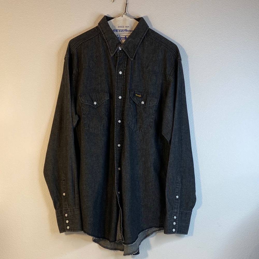 80s-90s Wrangler Pearl Snap blk Men's Denim Shirt